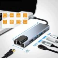 Techsuit - Докинг станция NetBridge 5 в 1 (H1) - Type-C към 1x USB2.0, 1x USB3.0, 1x Type-C, 1x HDMI, 1x RJ45, PD87W, 4K@30Hz - Сив