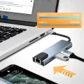 Techsuit - Докинг станция NetBridge 5 в 1 (H1) - Type-C към 1x USB2.0, 1x USB3.0, 1x Type-C, 1x HDMI, 1x RJ45, PD87W, 4K@30Hz - Сив