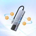 Techsuit - Докинг станция NetBridge 5 в 1 (H1) - Type-C към 1x USB2.0, 1x USB3.0, 1x Type-C, 1x HDMI, 1x RJ45, PD87W, 4K@30Hz - Сив