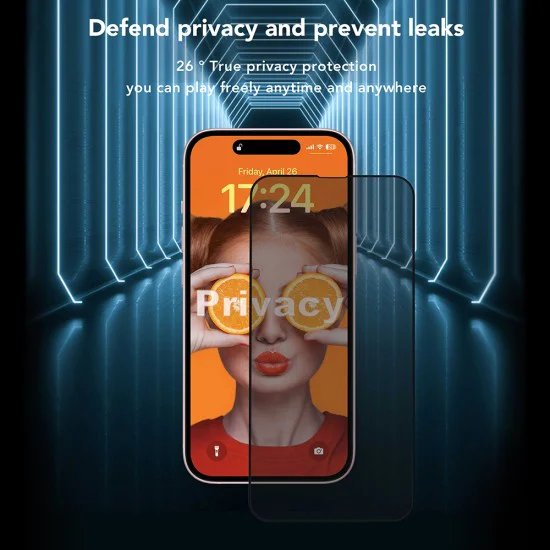 Протектор за iPhone 14 - ANANK - 2.5D протектор за екран с подсилени ръбове и защита на личните данни - Черен