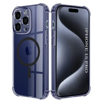 Калъф за iPhone 15 Pro - Techsuit - Удароустойчив Clear Silicone MagSafe - Опушено Черен