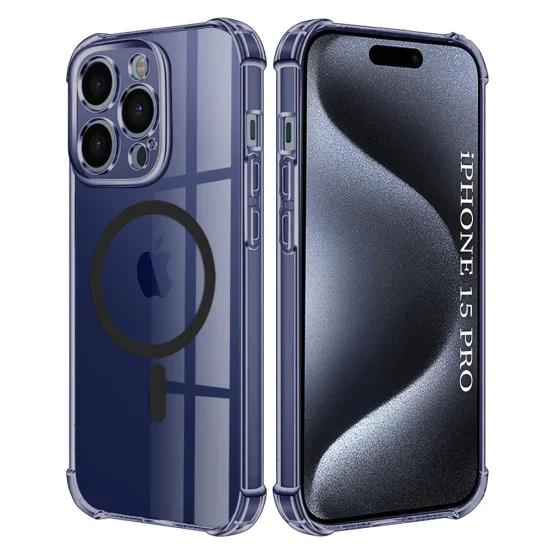 Калъф за iPhone 15 Pro - Techsuit - Удароустойчив Clear Silicone MagSafe - Опушено Черен