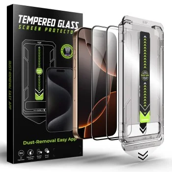 Протектор за iPhone 15 Plus / iPhone 16 Plus - TitanGlass FullCover (2 броя) - Черен