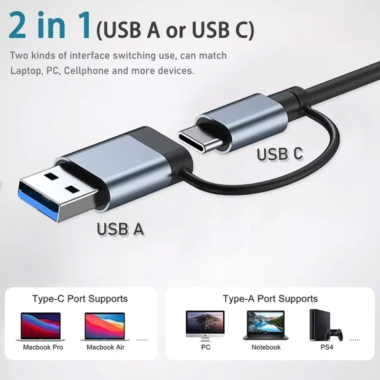 Techsuit - Докинг станция DataBridge 4 в 1 (H8) - USB, Type-C към USB 3.0, 3x USB 2.0 - Сив