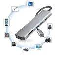 Techsuit - Докинг станция TurboChargeX 6 в 1 (H5) - Type-C към 2x USB, Type-C, HDMI, TF/SD карта, PD87W, 4K@30Hz - Сив