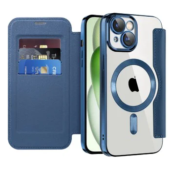 Калъф за iPhone 15 Plus - SmartMag Book Case - Син