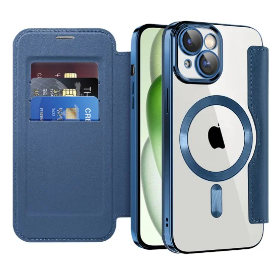 Калъф за iPhone 15 Plus - SmartMag Book Case - Син
