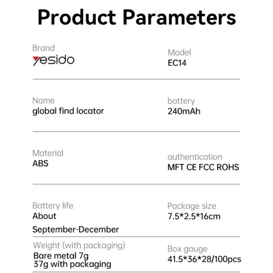 Смарт тракер – Yesido EC14 – Works with Apple Find My, 240mAh, MFi – Бял