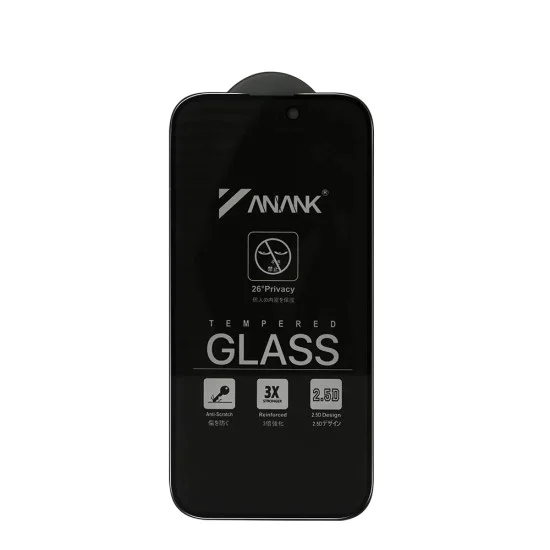 Протектор за iPhone 15 Pro - ANANK - 2.5D протектор за екран за Privacy - Черен