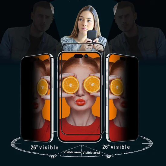 Протектор за iPhone 15 Pro Max - ANANK - 2.5D протектор за екран за Privacy - Черен