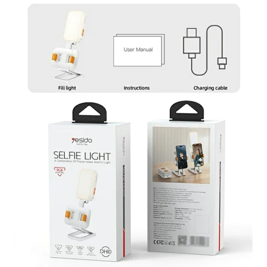 Настолна стойка със светлина – Yesido DH10 – регулируема, beauty refill light, 1000mAh, 4.7–7 – Бяла