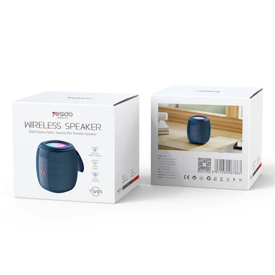 Безжична колонка – Yesido Wireless Speaker (YSW14) – Bluetooth 5.1, RGB, плат, TF/USB, 1200mAh, 5W – Синя