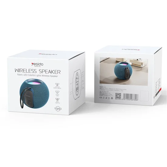 Безжична колонка – Yesido Wireless Speaker (YSW13) – Bluetooth 5.1, RGB, портативна, Surround звук, TF/USB, 1200mAh, 5W – Синя