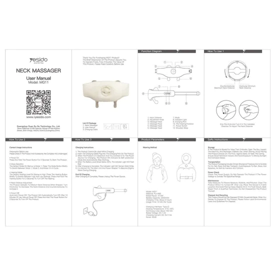 Масажор за врат – Yesido Neck Massager (MG11) – регулируем, 3 режима, топлина, 2400mAh – Бежов