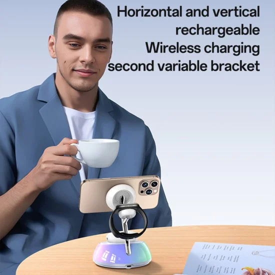 Зарядна станция 3 в 1 – Yesido Wireless Charging Station (DS31) – Магнитна, RGB, за iPhone, Apple Watch, AirPods – Бяла