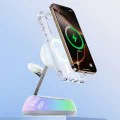 Зарядна станция 3 в 1 – Yesido Wireless Charging Station (DS31) – Магнитна, RGB, за iPhone, Apple Watch, AirPods – Бяла