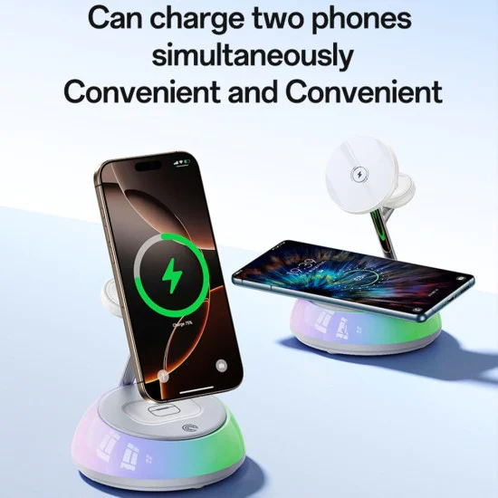 Зарядна станция 3 в 1 – Yesido Wireless Charging Station (DS31) – Магнитна, RGB, за iPhone, Apple Watch, AirPods – Бяла