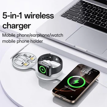 Зарядна станция 5 в 1 – Yesido Wireless Charging Station (DS29) – Магнитна, Сгъваема – Бяла