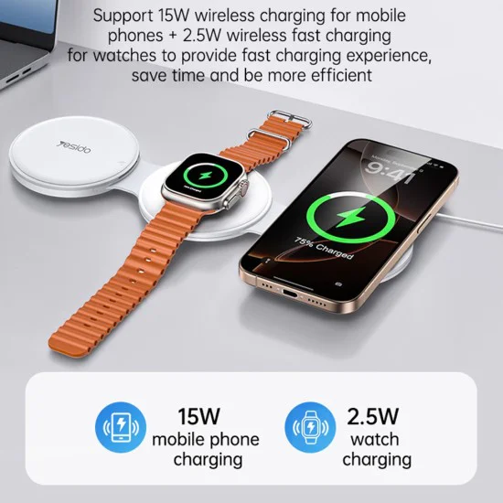 Зарядна станция 5 в 1 – Yesido Wireless Charging Station (DS29) – Магнитна, Сгъваема – Бяла