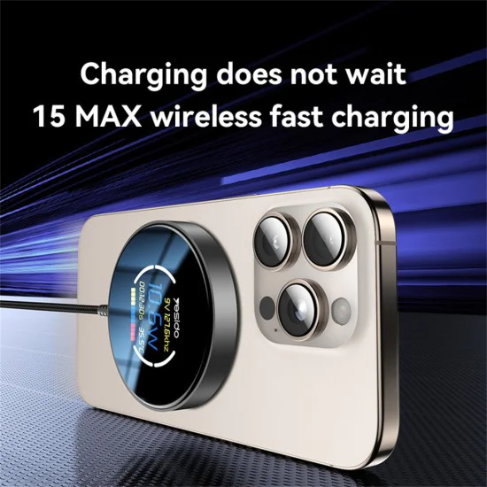 Зарядна станция – Yesido Wireless Charging Station (DS28) – Магнитна, Дисплей, 15W, Type-C – Черен