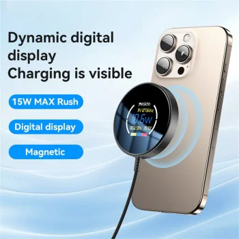 Зарядна станция – Yesido Wireless Charging Station (DS28) – Магнитна, Дисплей, 15W, Type-C – Черен