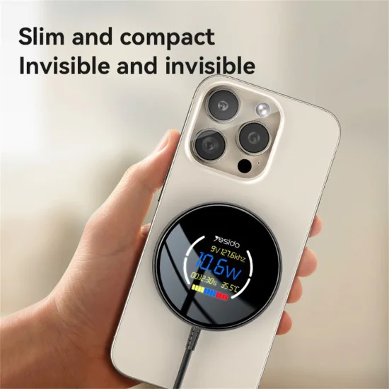 Зарядна станция – Yesido Wireless Charging Station (DS28) – Магнитна, Дисплей, 15W, Type-C – Черен
