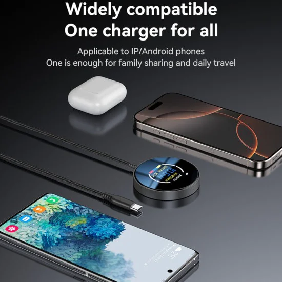 Зарядна станция – Yesido Wireless Charging Station (DS28) – Магнитна, Дисплей, 15W, Type-C – Черен