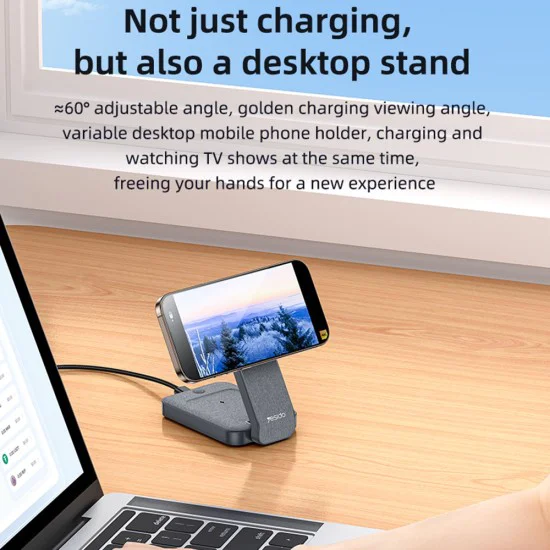 Зарядна станция – Yesido Wireless Charging Station (DS26) – Магнитна, за телефон/часовник/слушалки, Сгъваема, Нощна светлина – Сива