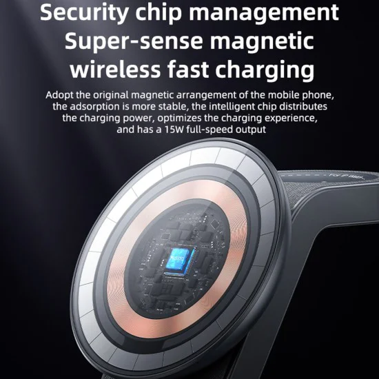 Зарядна станция – Yesido Wireless Charging Station (DS26) – Магнитна, за телефон/часовник/слушалки, Сгъваема, Нощна светлина – Сива