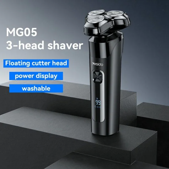 Електрическа самобръсначка – Yesido Electric Shaver (MG05) – 3 плаващи глави, LED дисплей, USB, 9500RPM, 600mAh – Черна