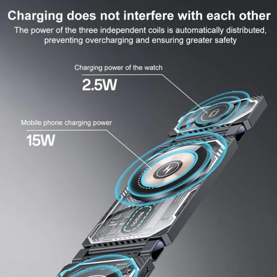 Зарядна станция – Yesido Wireless Charging Station (DS25) – Бързо зареждане, Магнитна, за телефон/часовник/слушалки – Черен