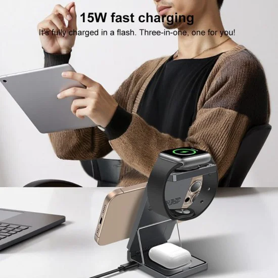 Зарядна станция – Yesido Wireless Charging Station (DS25) – Бързо зареждане, Магнитна, за телефон/часовник/слушалки – Черен