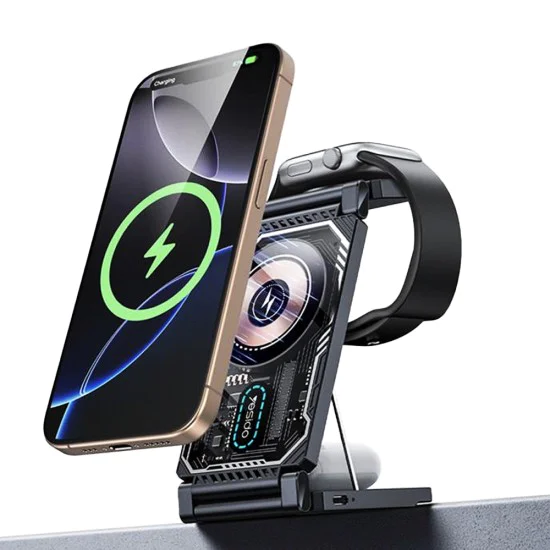 Зарядна станция – Yesido Wireless Charging Station (DS25) – Бързо зареждане, Магнитна, за телефон/часовник/слушалки – Черен