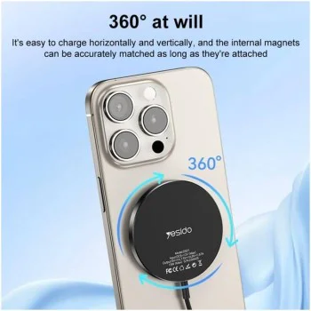 Зарядна станция – Yesido Wireless Charging Station (DS21) – за iPhone, силни магнити N52, 15W, Type-C – Черен