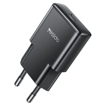 Зарядно за стена – Yesido Wall Charger (YC74) – GaN, ултра-тънко, Smart Chip, Type-C, PD30W – Черно