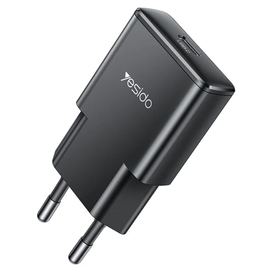 Зарядно за стена – Yesido Wall Charger (YC74) – GaN, ултра-тънко, Smart Chip, Type-C, PD30W – Черно