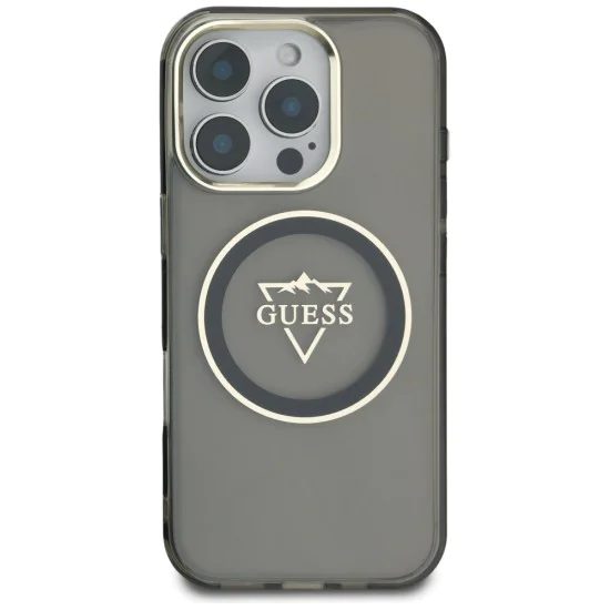Калъф за iPhone 16 Pro - Guess IML Metal Mountain Logo MagSafe (GUHMP16LHFGTMSLSK) - Черен