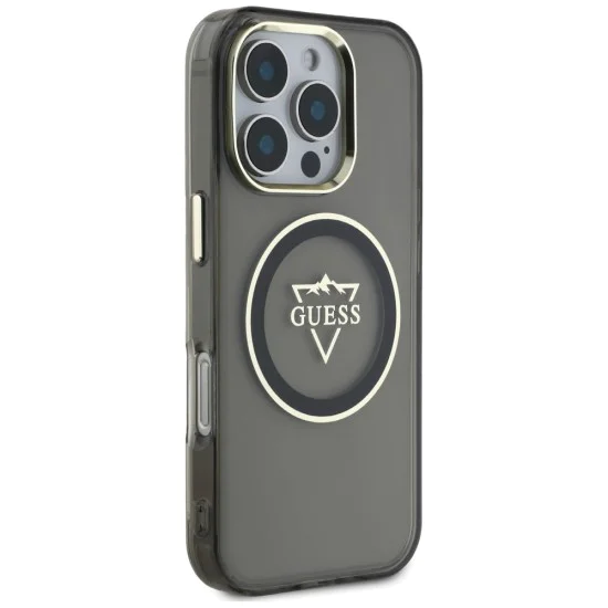 Калъф за iPhone 16 Pro - Guess IML Metal Mountain Logo MagSafe (GUHMP16LHFGTMSLSK) - Черен