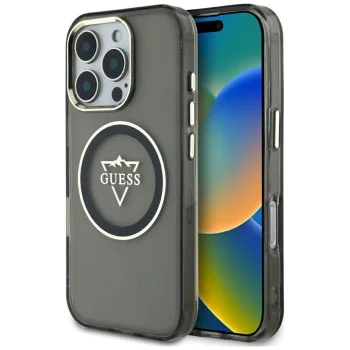 Калъф за iPhone 16 Pro Max - Guess IML Metal Mountain Logo MagSafe (GUHMP16XHFGTMSLSK) - черен