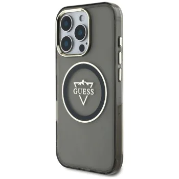 Калъф за iPhone 16 Pro Max - Guess IML Metal Mountain Logo MagSafe (GUHMP16XHFGTMSLSK) - черен