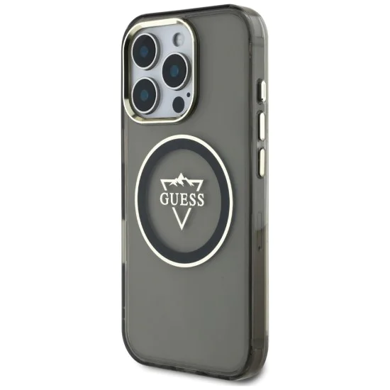 Калъф за iPhone 16 Pro Max - Guess IML Metal Mountain Logo MagSafe (GUHMP16XHFGTMSLSK) - черен