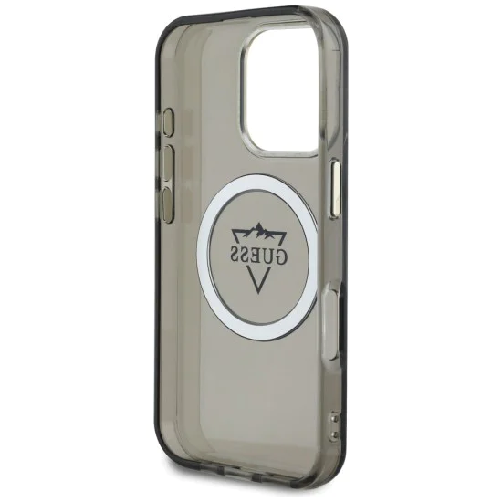 Калъф за iPhone 16 Pro Max - Guess IML Metal Mountain Logo MagSafe (GUHMP16XHFGTMSLSK) - черен