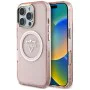 Калъф за iPhone 16 Pro Max - Guess IML Metal Mountain Logo MagSafe (GUHMP16XHFGTMSLSP) - Розов