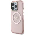 Калъф за iPhone 16 Pro Max - Guess IML Metal Mountain Logo MagSafe (GUHMP16XHFGTMSLSP) - Розов