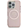 Калъф за iPhone 16 Pro Max - Guess IML Metal Mountain Logo MagSafe (GUHMP16XHFGTMSLSP) - Розов