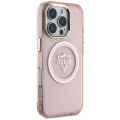 Калъф за iPhone 16 Pro Max - Guess IML Metal Mountain Logo MagSafe (GUHMP16XHFGTMSLSP) - Розов