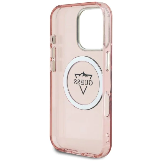 Калъф за iPhone 16 Pro Max - Guess IML Metal Mountain Logo MagSafe (GUHMP16XHFGTMSLSP) - Розов