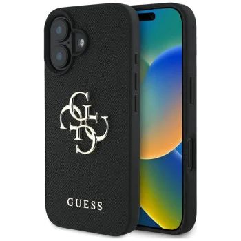 Калъф за iPhone 16 - Hardcase Grained Big 4G Logo Small Classic Logo (GUHCP16SPGT4MBK) - Черен