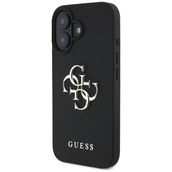 Калъф за iPhone 16 - Hardcase Grained Big 4G Logo Small Classic Logo (GUHCP16SPGT4MBK) - Черен