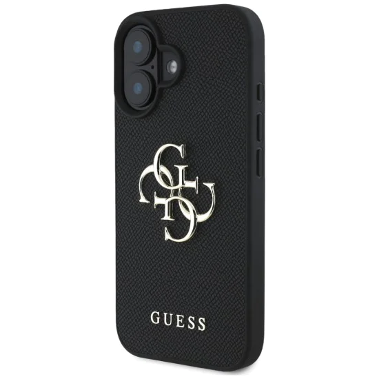 Калъф за iPhone 16 - Hardcase Grained Big 4G Logo Small Classic Logo (GUHCP16SPGT4MBK) - Черен